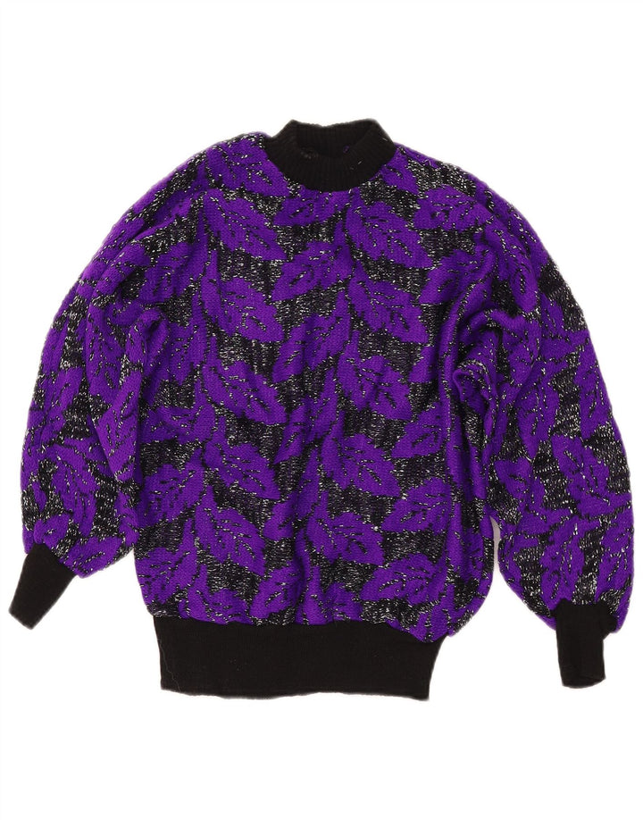 Maglione maglione collo alto da donna VINTAGE UK 8 piccolo blocco di colore viola