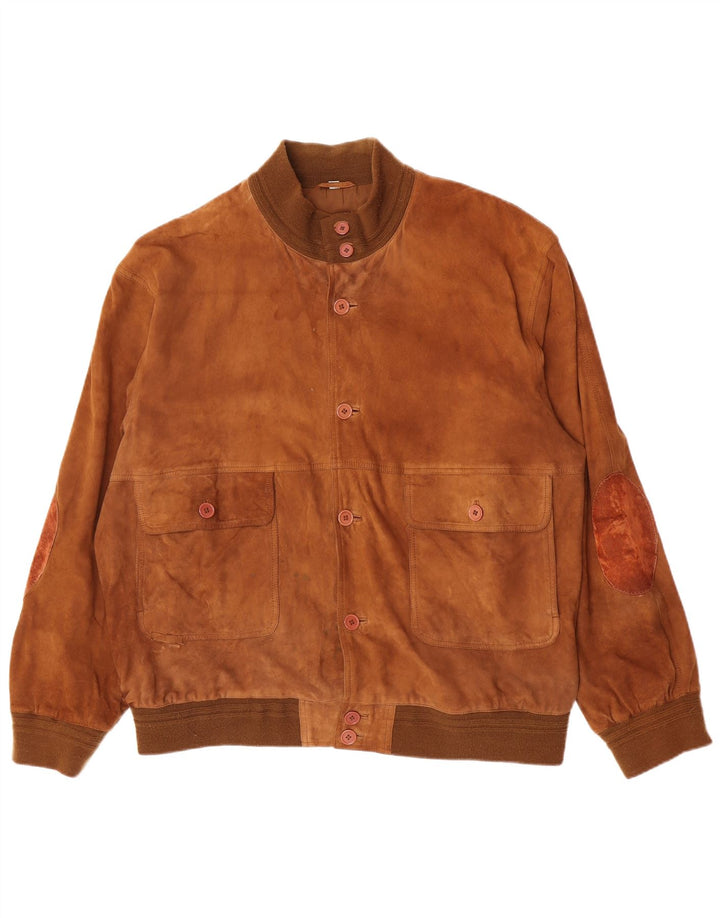 Giubbotto bomber vintage in pelle scamosciata da uomo IT 62 5XL in pelle beige