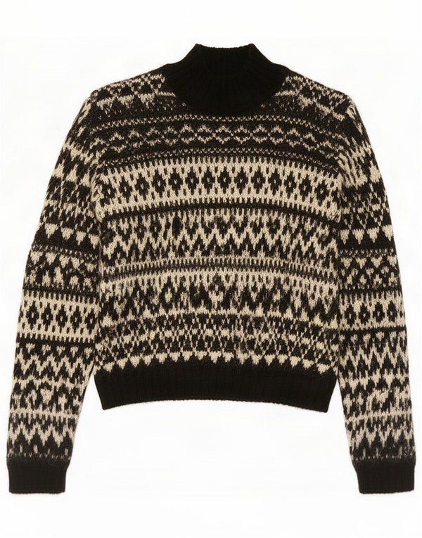 Benetton Maglione da donna con collo alto e collo alto UK 12 Medio Nero Fair Isle