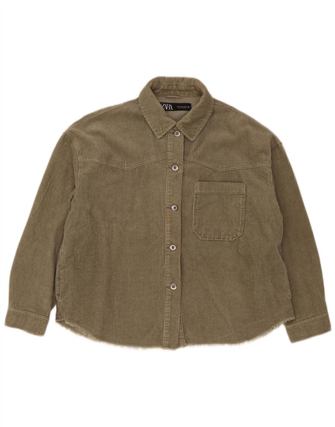 Camicia da donna oversize in velluto a coste Zara UK 14 cotone kaki medio