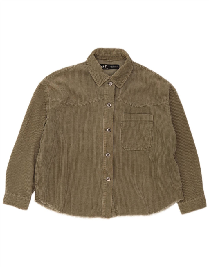 Camicia da donna oversize in velluto a coste Zara UK 14 cotone kaki medio