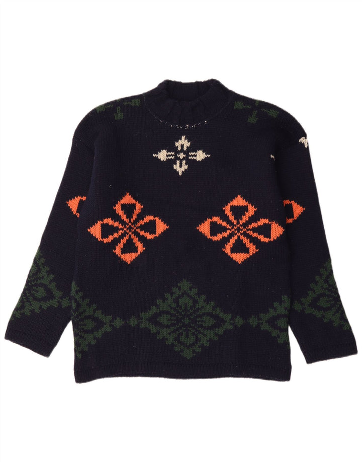 Maglione maglione collo alto da uomo Foxhound grande floreale blu navy