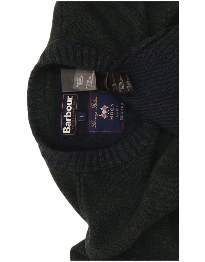Barbour Uomo Girocollo Maglione Maglione Grande Lana Colorblock Verde