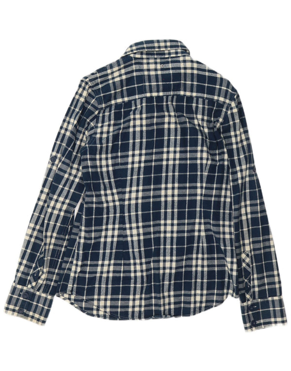 Camicia in flanella da donna Superdry UK 14 grande cotone a quadri blu navy