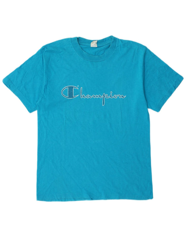 Champion Mens Graphic T-Shirt Top Medium Blue Cotton