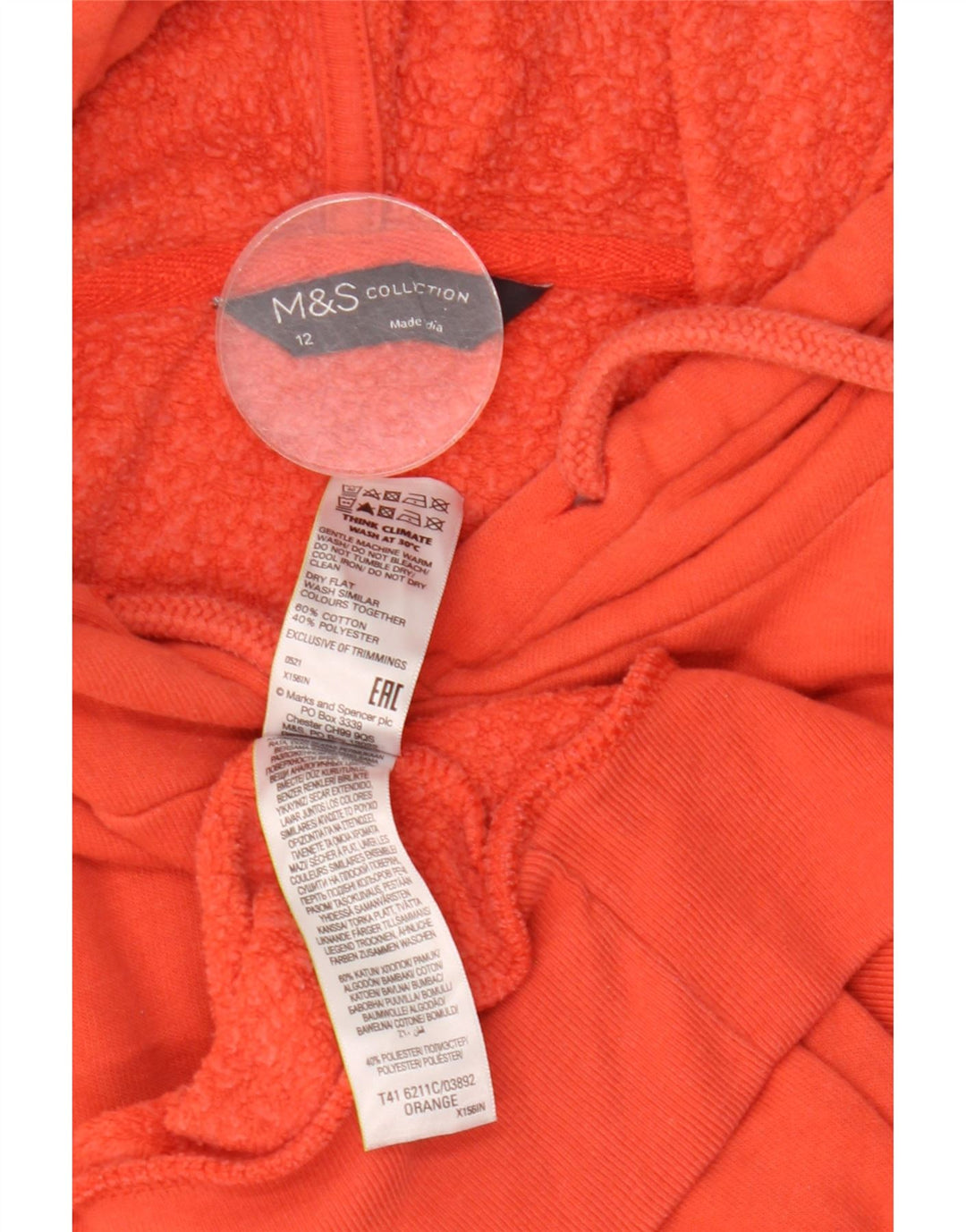 Maglione con cappuccio oversize da donna Marks & Spencer UK 12 Cotone arancione medio