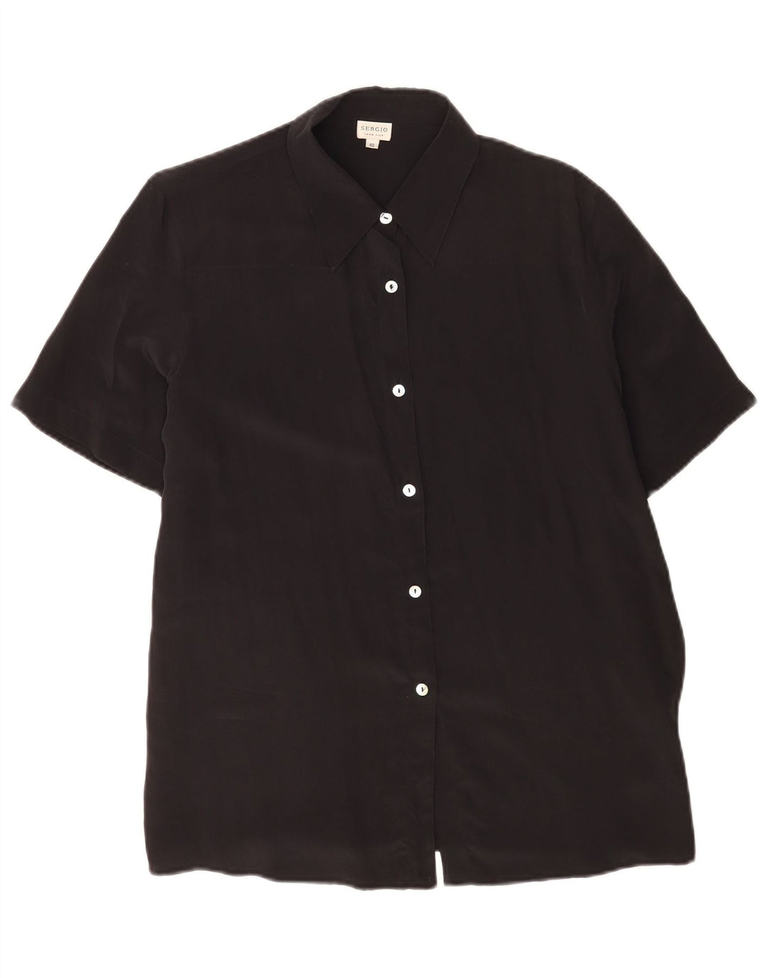 Camicia regolare da donna a maniche corte vintage EU 40 seta media nera