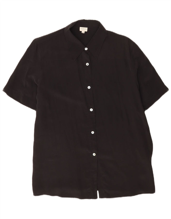 Camicia regolare da donna a maniche corte vintage EU 40 seta media nera