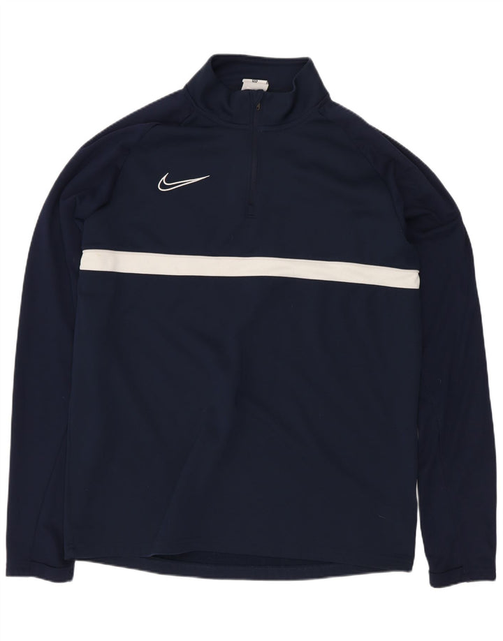 Top della tuta pullover Nike Dri Fit da uomo, color block medio blu navy