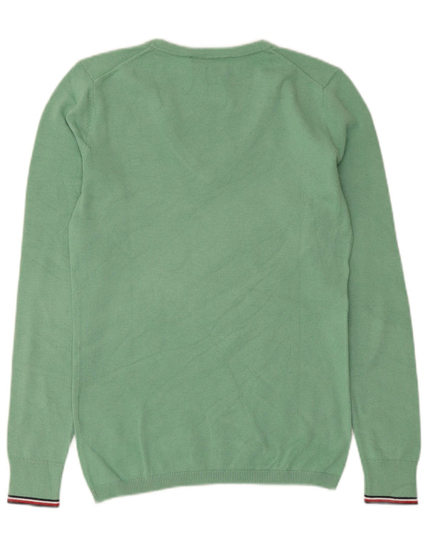 Maglione maglione con scollo a V da donna Tommy Hilfiger UK 6 XS cotone verde