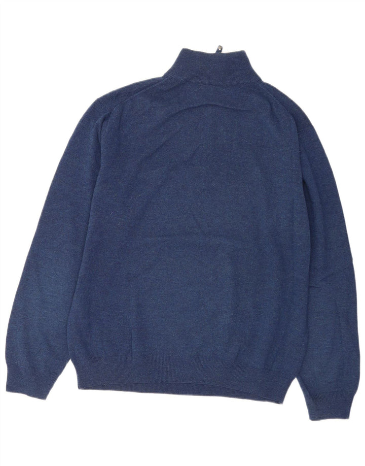 Gant Maglione da uomo con zip e collo XL in lana d'agnello blu navy