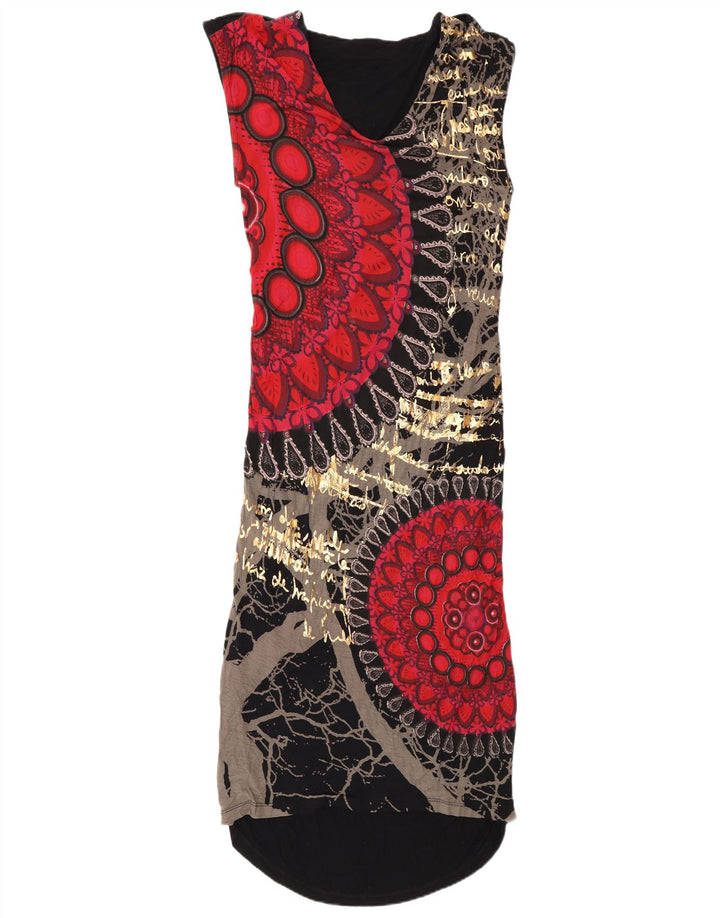 Abito lungo da donna con motivo astratto di design UK 14 grande multicolore