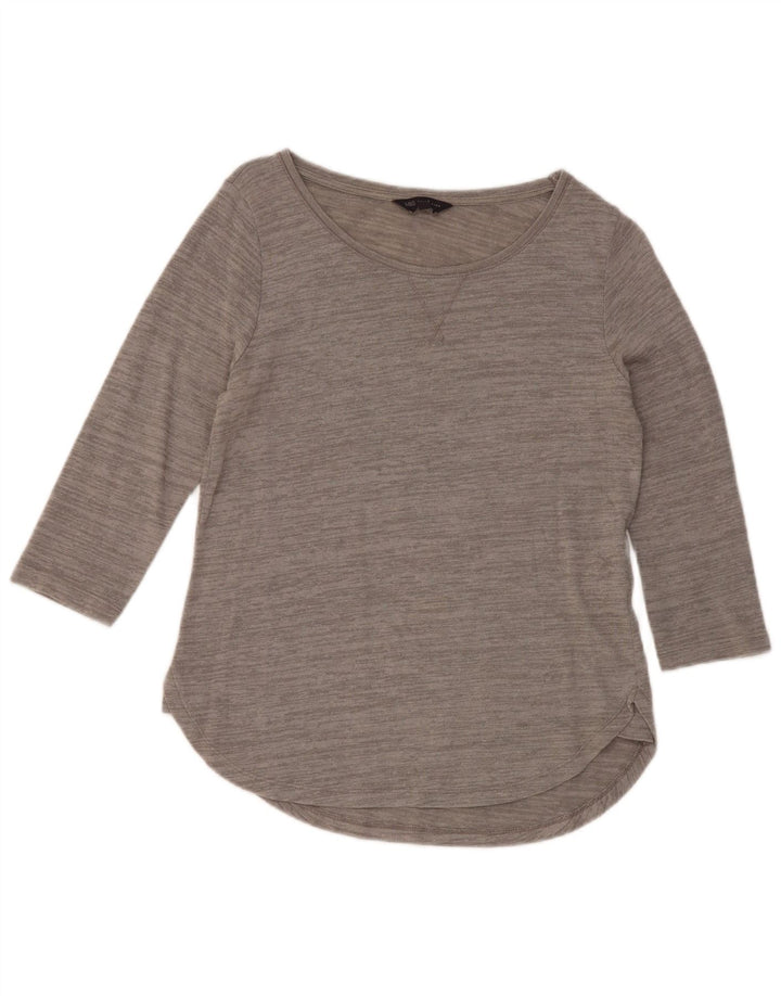 Marks & Spencer Top da donna manica 3/4 UK 10 Small Viscosa chiazzata grigia