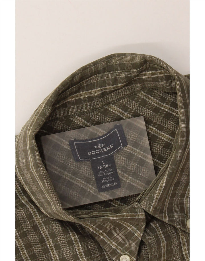 DOCKERS Camicia da uomo taglia 16 1/2 grande cotone a quadri kaki