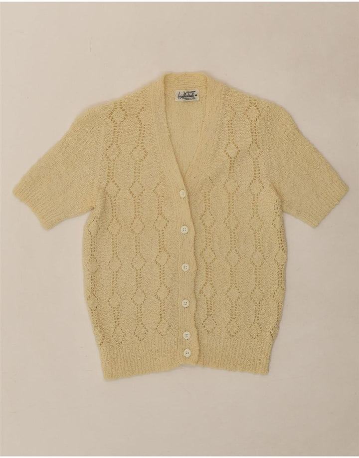 VINTAGE Womens Short Sleeve Cardigan Sweater IT 46 Large Beige Vintage Vintage and Second-Hand Vintage from Messina Hembry 