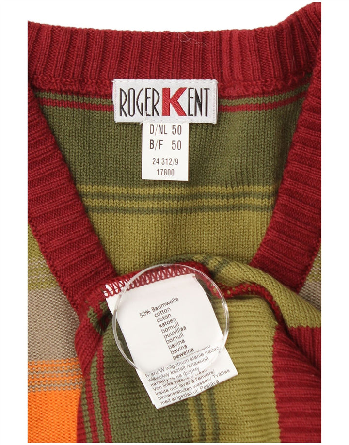 ROGER KENT Maglione da uomo con scollo a V EU 50 medio a righe multicolore