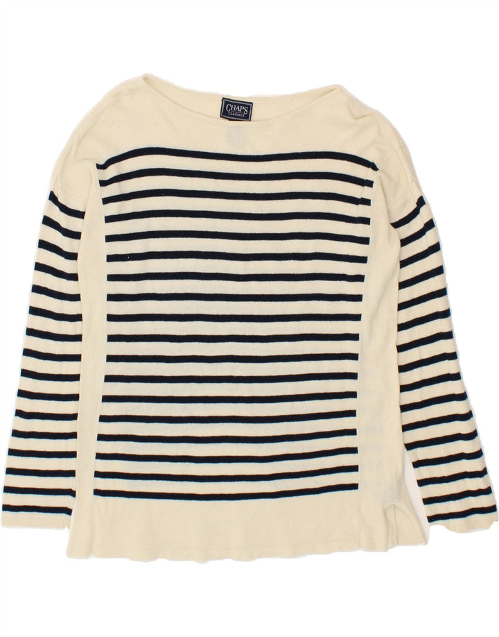 CHAPS Womens Boat Neck Jumper Sweater UK 14 Medium Off White Striped Vintage Chaps and Second-Hand Chaps from Messina Hembry 