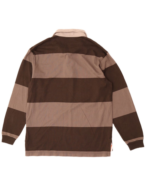 Polo da rugby da uomo a maniche lunghe Slam XL in cotone a righe marroni