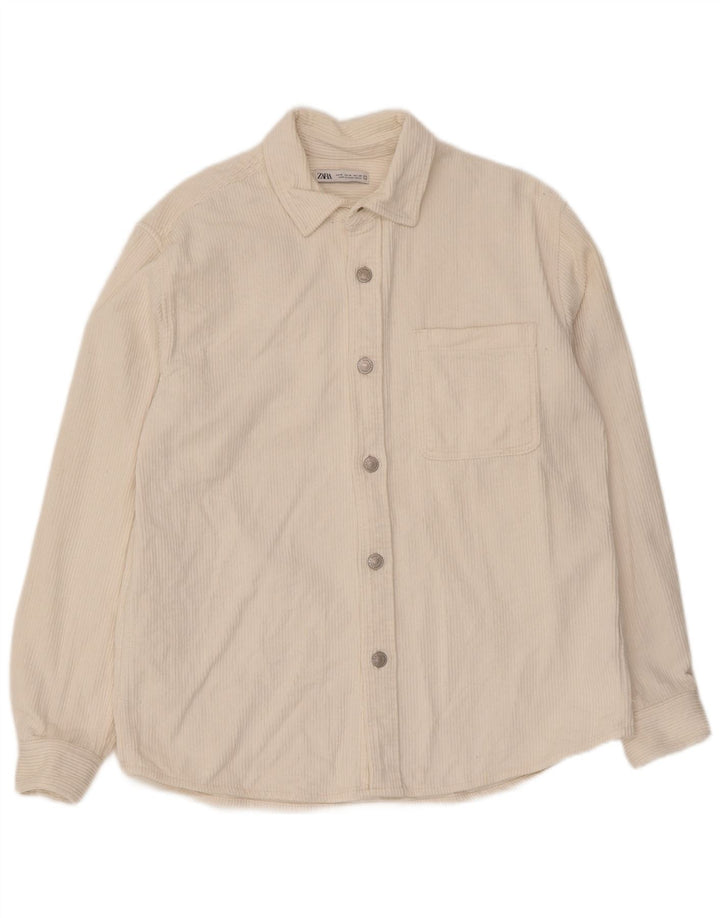 Camicia Zara da uomo in velluto a coste, cotone bianco medio