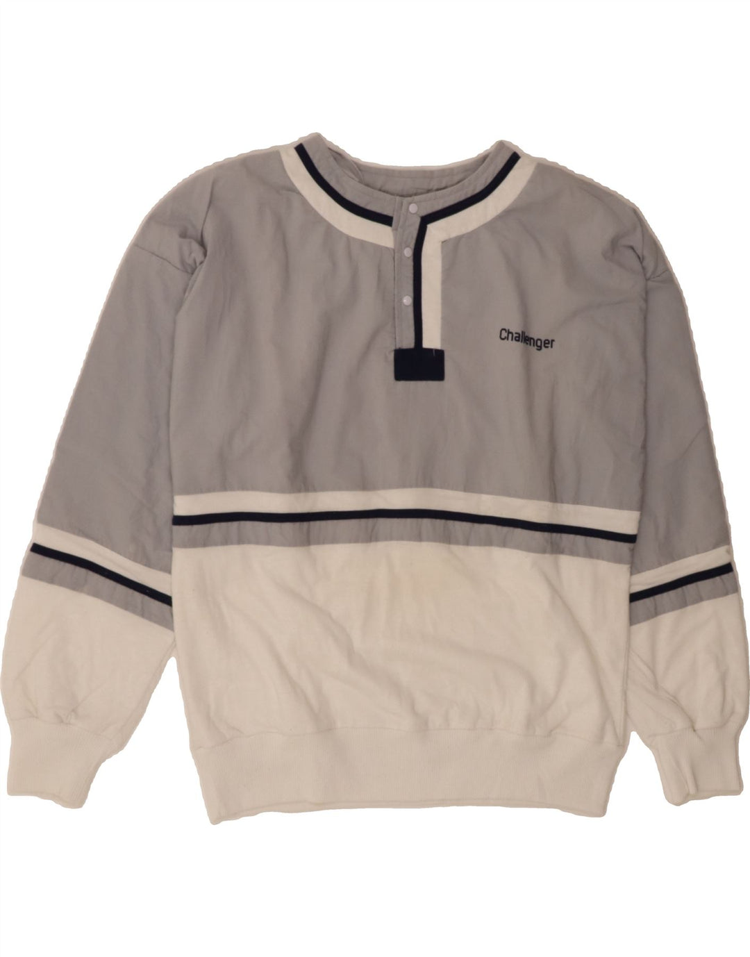 VINTAGE Mens Sweatshirt Jumper Medium Grey Colourblock Polyester Vintage Vintage and Second-Hand Vintage from Messina Hembry 
