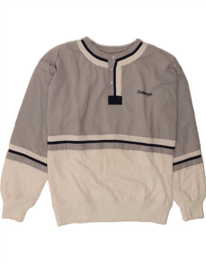VINTAGE Mens Sweatshirt Jumper Medium Grey Colourblock Polyester Vintage Vintage and Second-Hand Vintage from Messina Hembry 