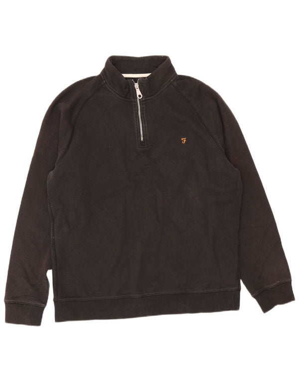 Felpa da uomo con collo con zip Farah, maglione XL, cotone nero