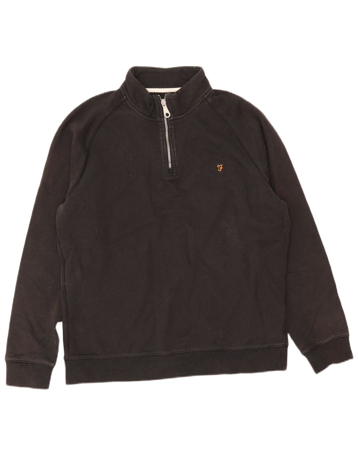 Felpa da uomo con collo con zip Farah, maglione XL, cotone nero