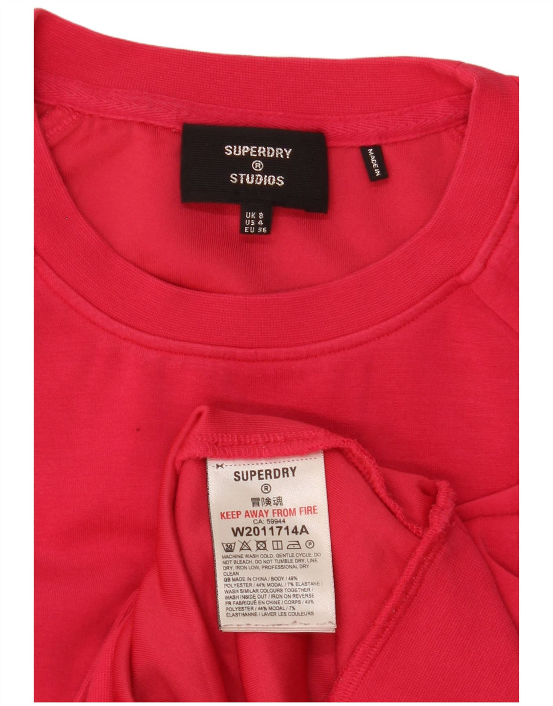 Felpa oversize corta da donna Superdry, maglione UK 8 Small, poliestere rosso