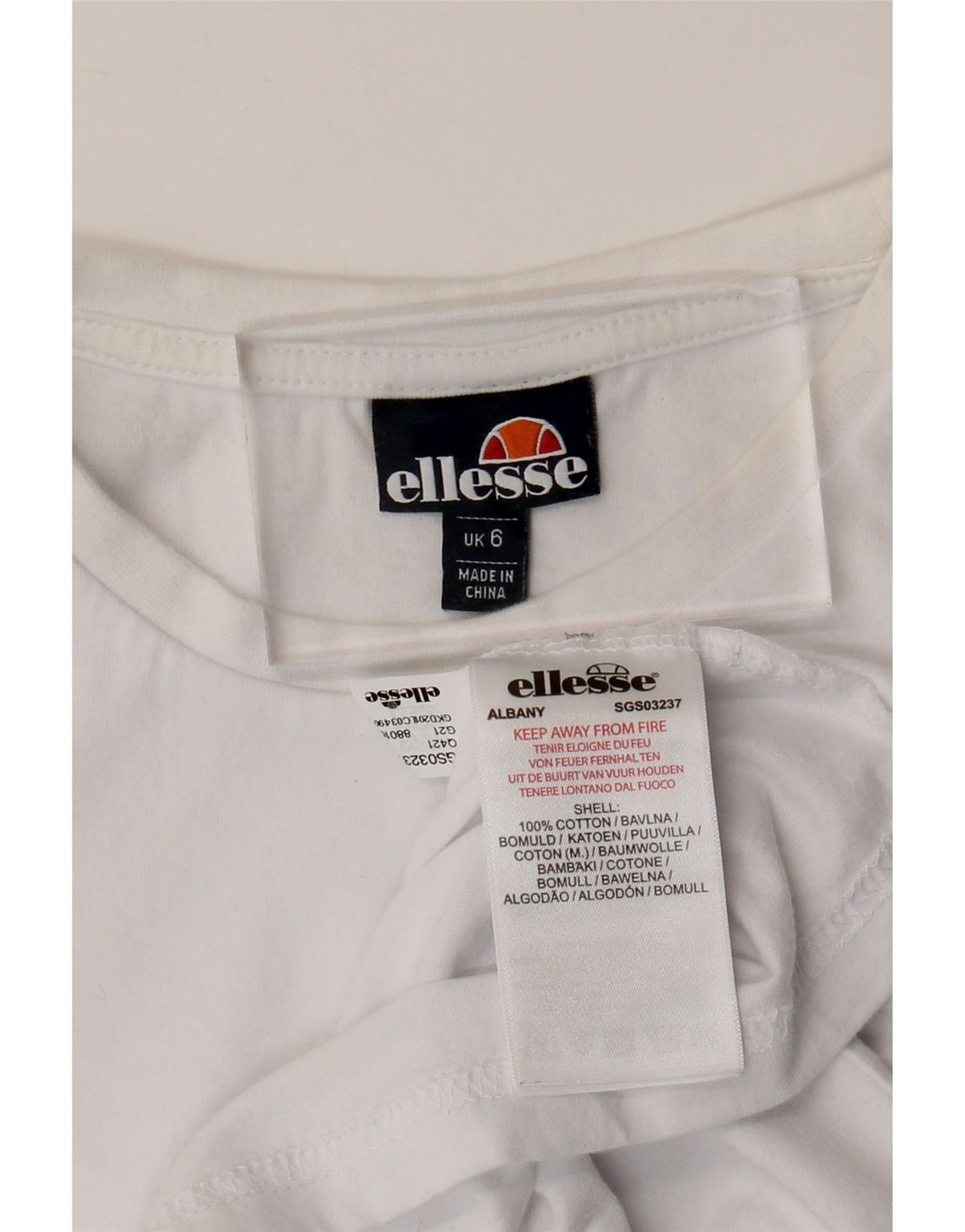 ELLESSE T-shirt grafica da donna Top UK 6 XS Cotone bianco