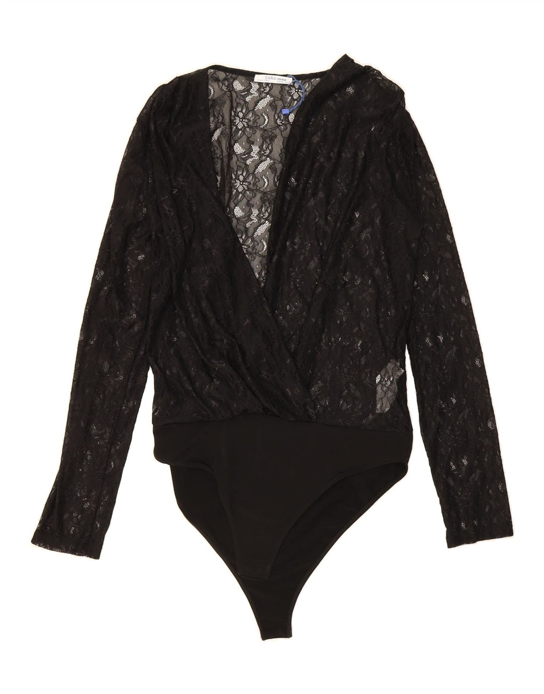 ZARA Womens Long Sleeve Bodysuit UK 14 Large Black Polyester Vintage Zara and Second-Hand Zara from Messina Hembry 