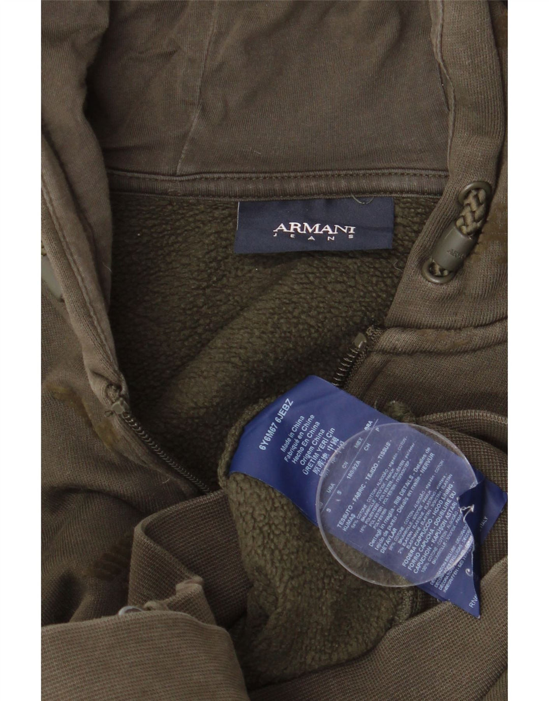 Armani Jeans Maglione con cappuccio e zip grafica da uomo piccolo in cotone kaki