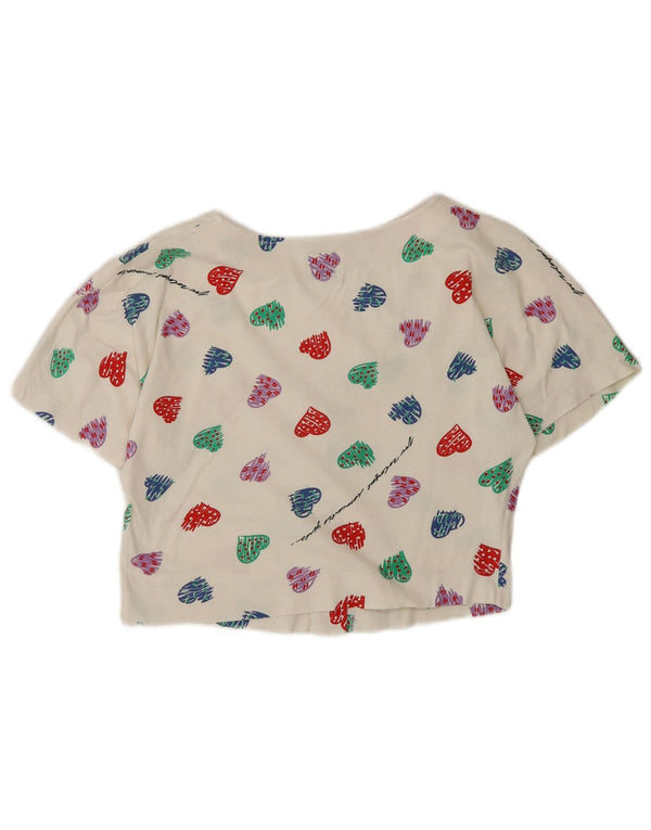 Camicia a maniche corte da donna Benetton corta camicetta UK 10 piccola bianca geometrica