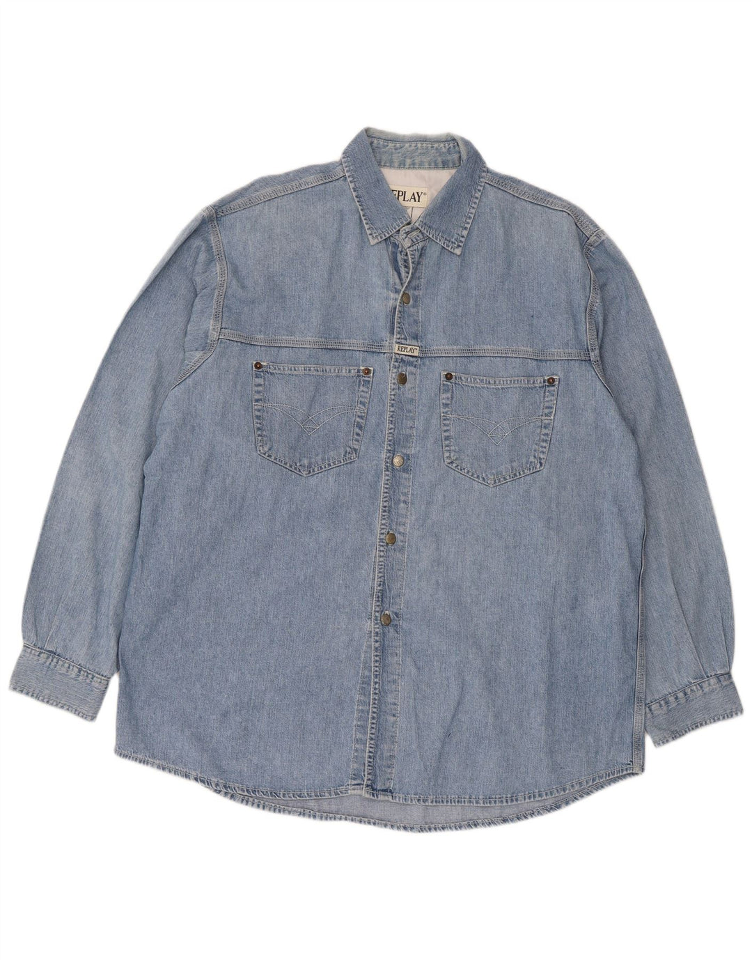 Camicia in denim vestibilità regolare da uomo Replay 2XL cotone blu
