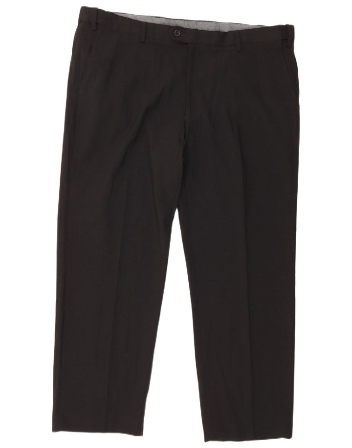 Pantaloni da abito regolari dritti da uomo Marks & Spencer W42 L29 poliestere nero