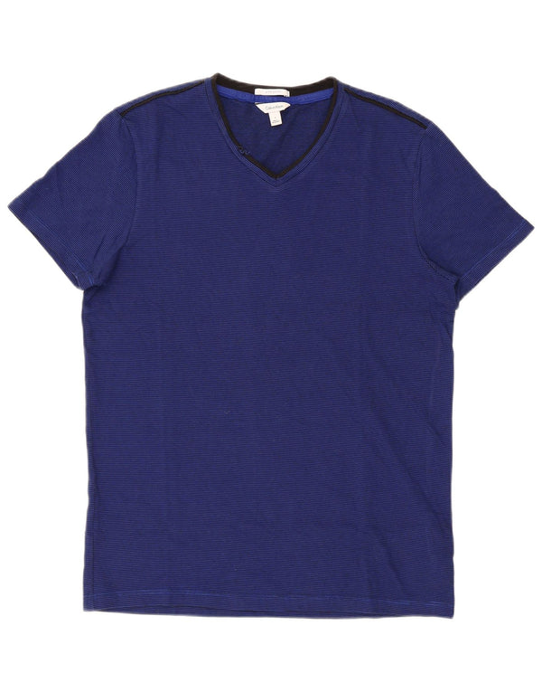 Calvin Klein - T-shirt regolare da uomo a maniche corte, piccola, a righe blu navy