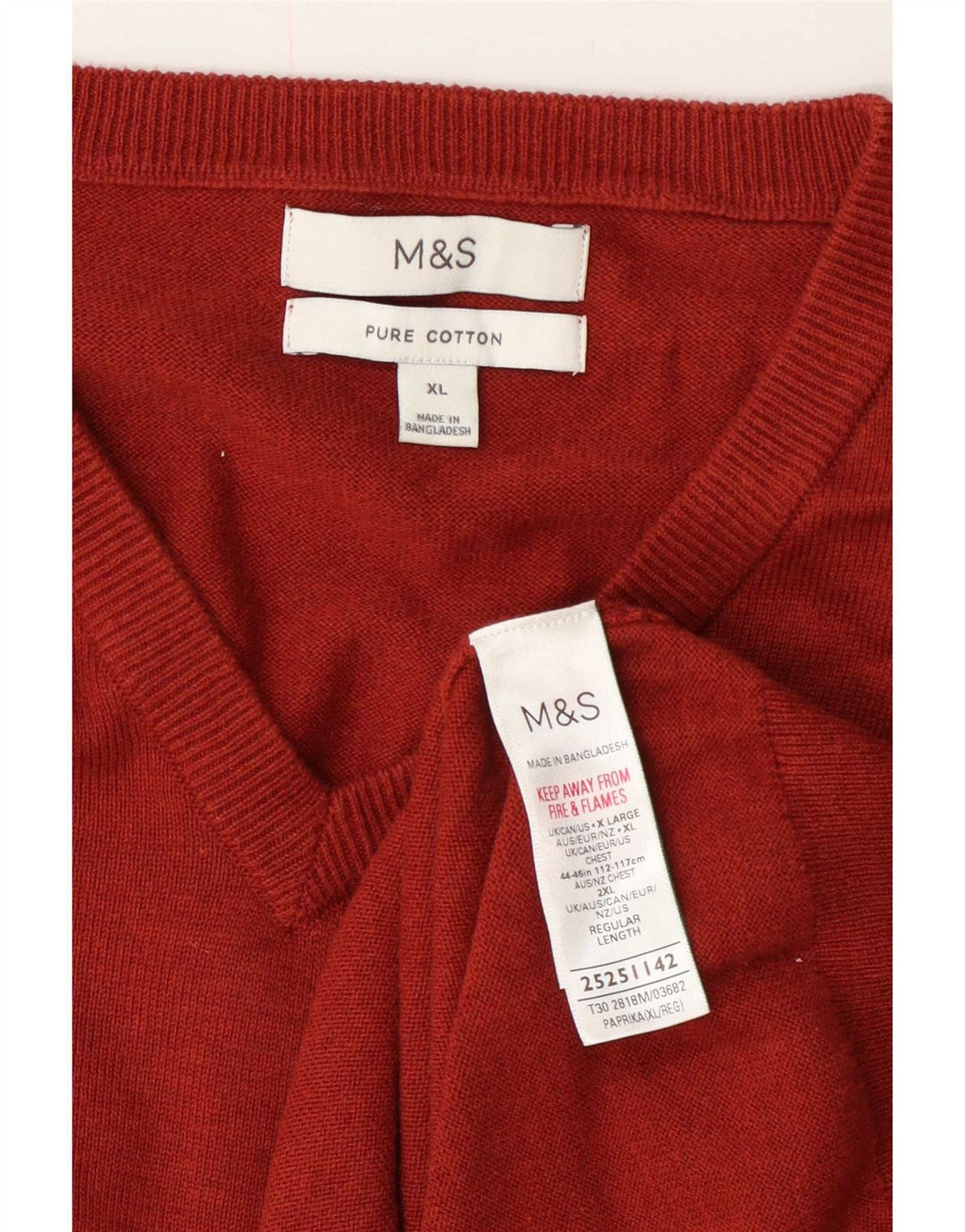 Maglione da uomo con scollo a V Marks & Spencer XL in cotone rosso
