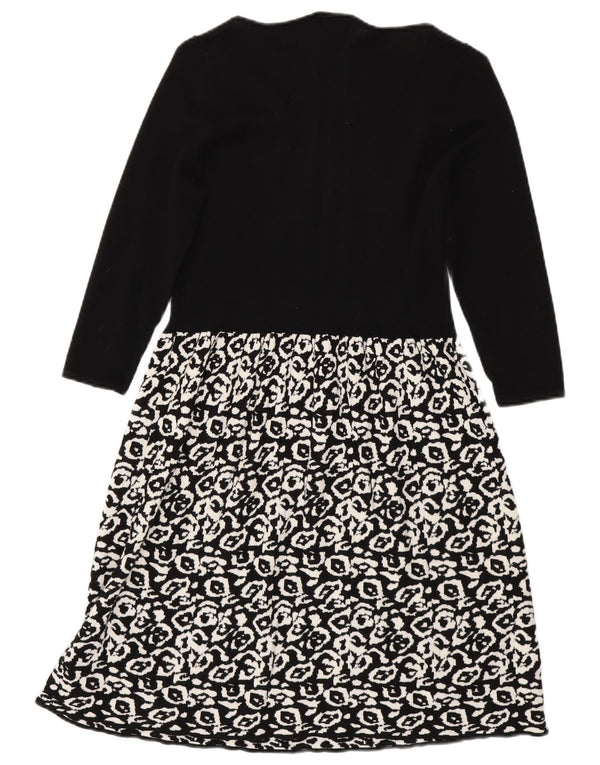 Abito maglione da donna con maniche a 3/4 Monsoon UK 10 Piccola stampa animalier nera