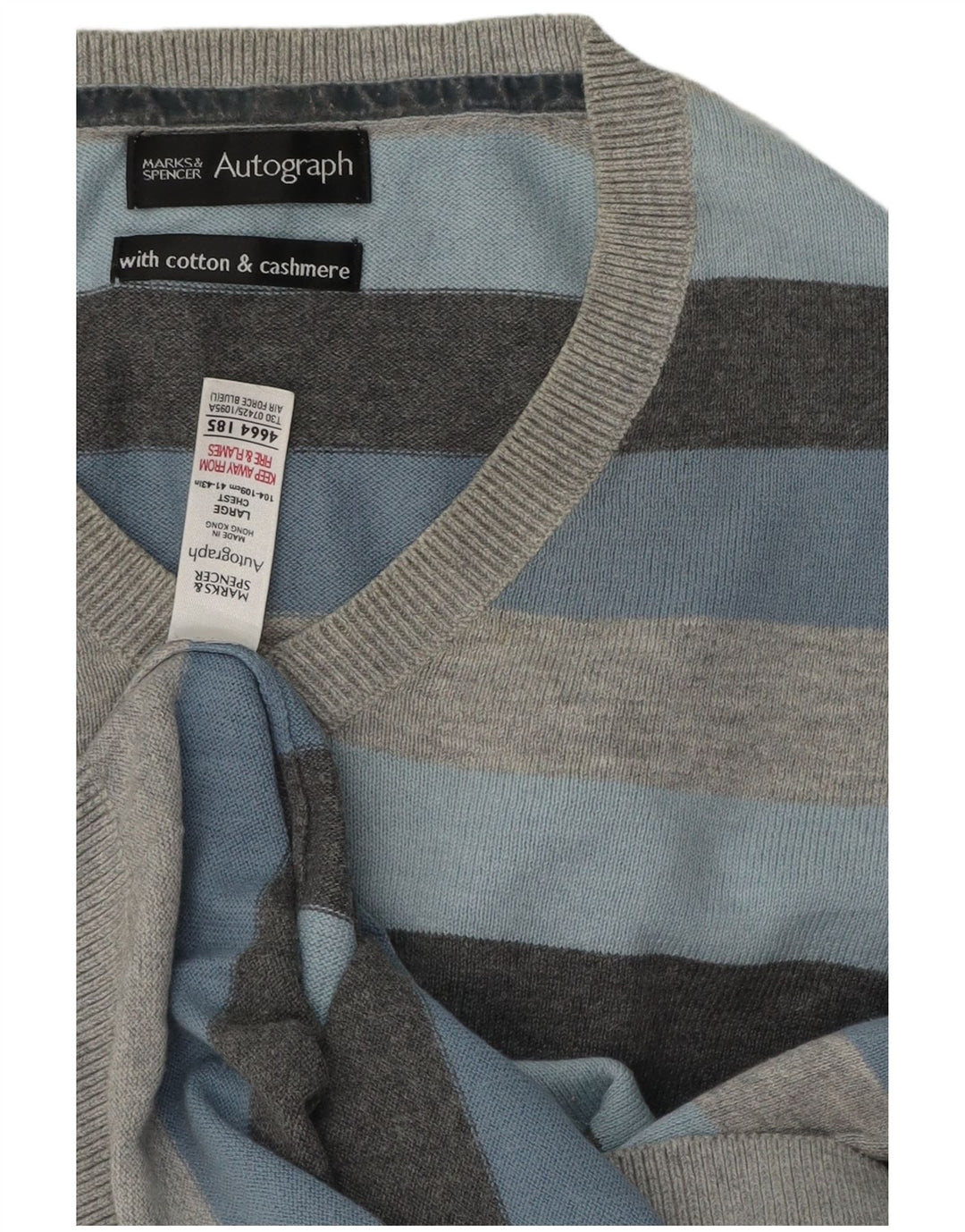 Maglione da uomo con scollo a V autografo Marks & Spencer a righe grandi grigie