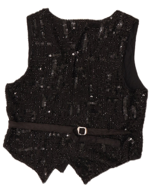 Gilet vintage da donna con paillettes UK 12 seta media nera