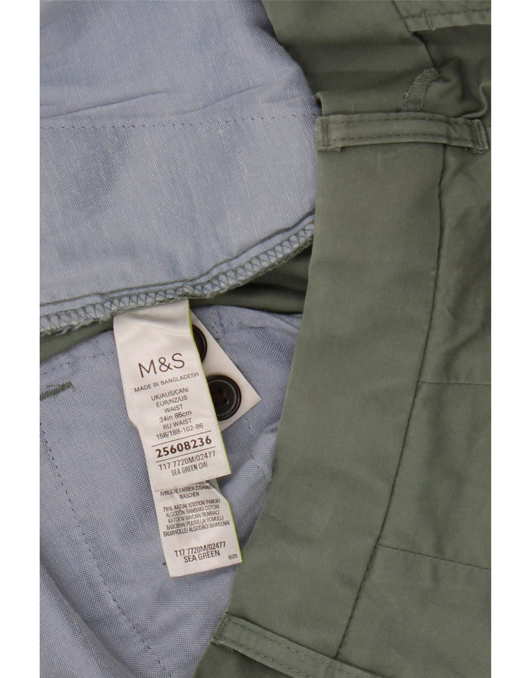 Pantaloncini chino da uomo Marks & Spencer W34 grandi in cotone verde