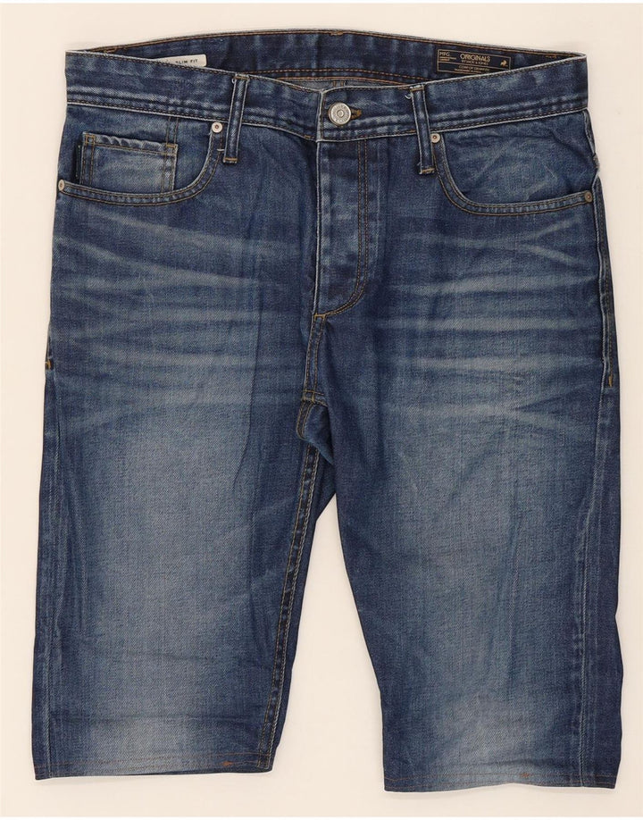JACK & JONES Mens Slim Fit Denim Shorts W32 Medium Blue Cotton Vintage Jack & Jones and Second-Hand Jack & Jones from Messina Hembry 