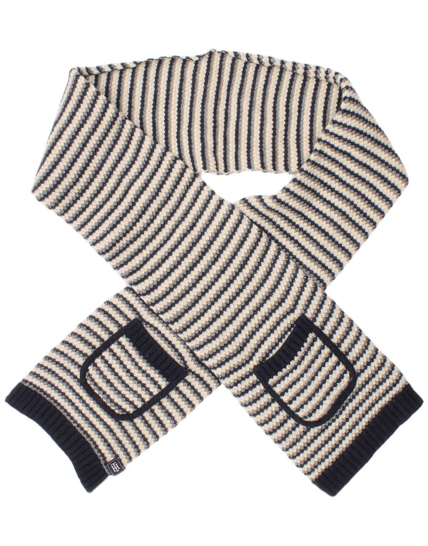 Tommy Hilfiger Womens Knit Rectangle Scarf One Size Navy Blue Striped Wool