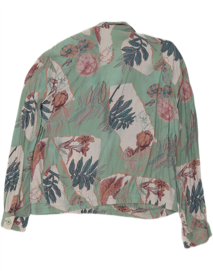 VINTAGE Womens Pullover Shirt EU 40 Medium Green Floral Viscose