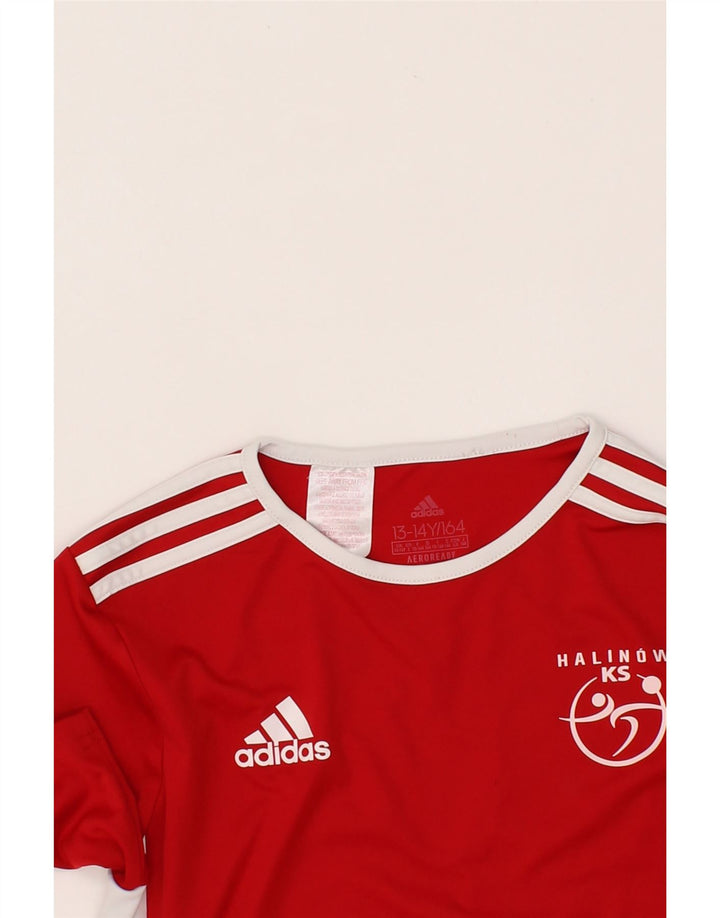 ADIDAS Boys Graphic T-Shirt Top 13-14 Years Red Colourblock Polyester Vintage Adidas and Second-Hand Adidas from Messina Hembry 