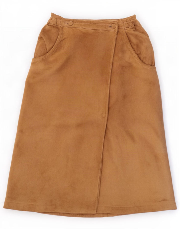 Gonna a portafoglio vintage in pelle scamosciata da donna IT 42 media W27 in pelle beige