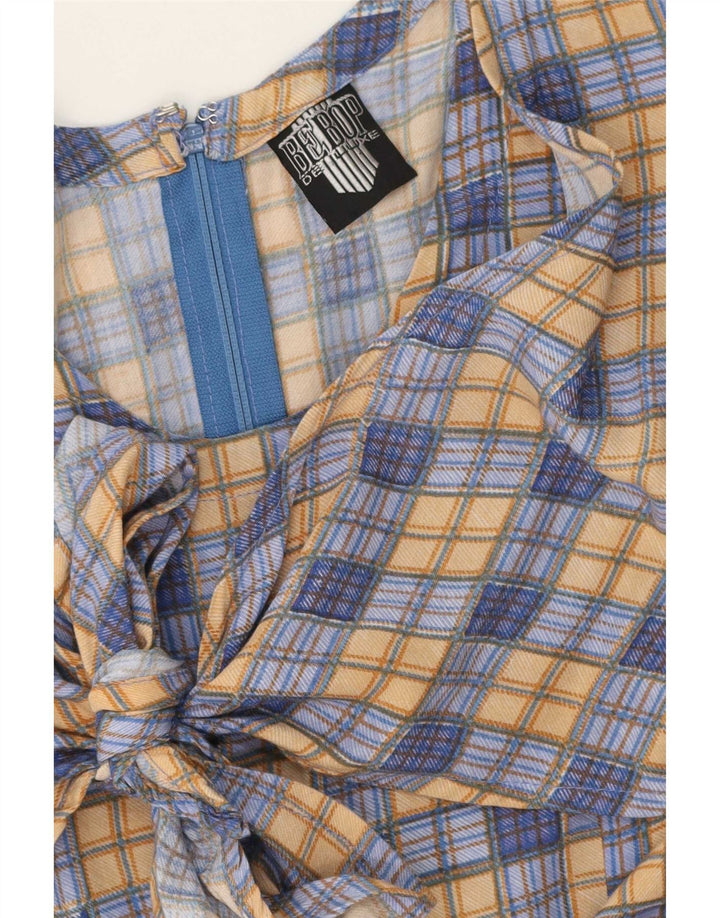 Abito lungo senza maniche da donna We Be Bop UK 12 Rayon a quadri blu medio