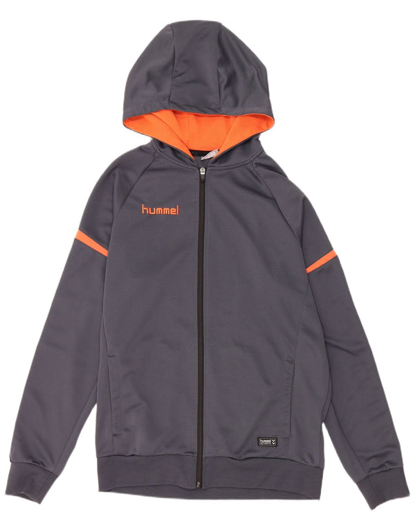 Maglione con cappuccio e zip grafica da uomo HUMMEL, grande in poliestere color block grigio