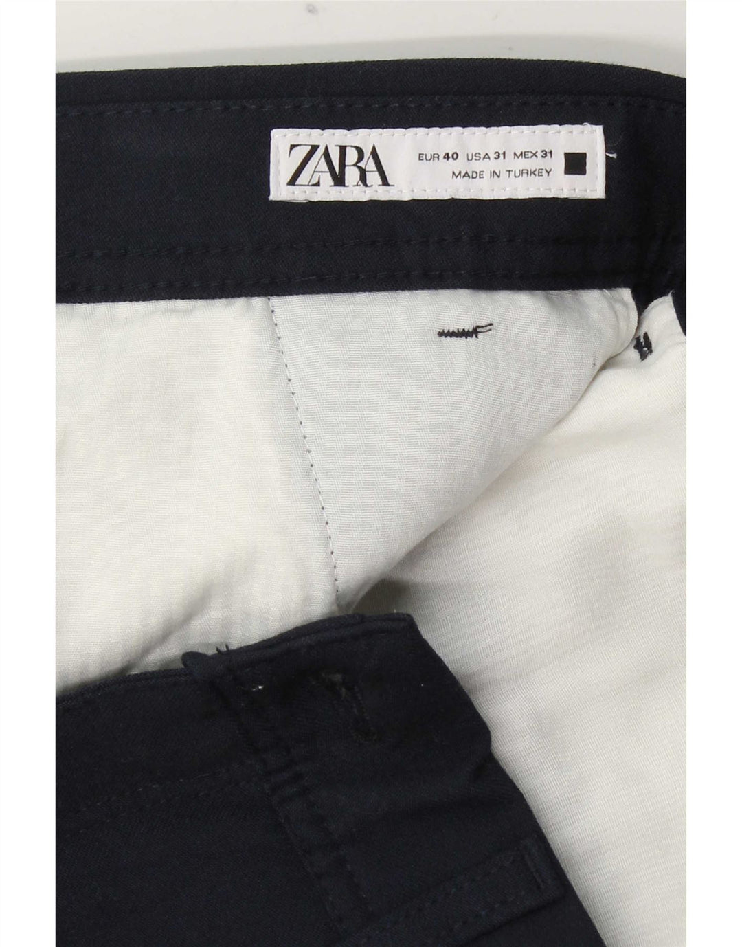 Pantaloni chino slim da uomo Zara EU 40 medio W31 L29 poliestere blu navy