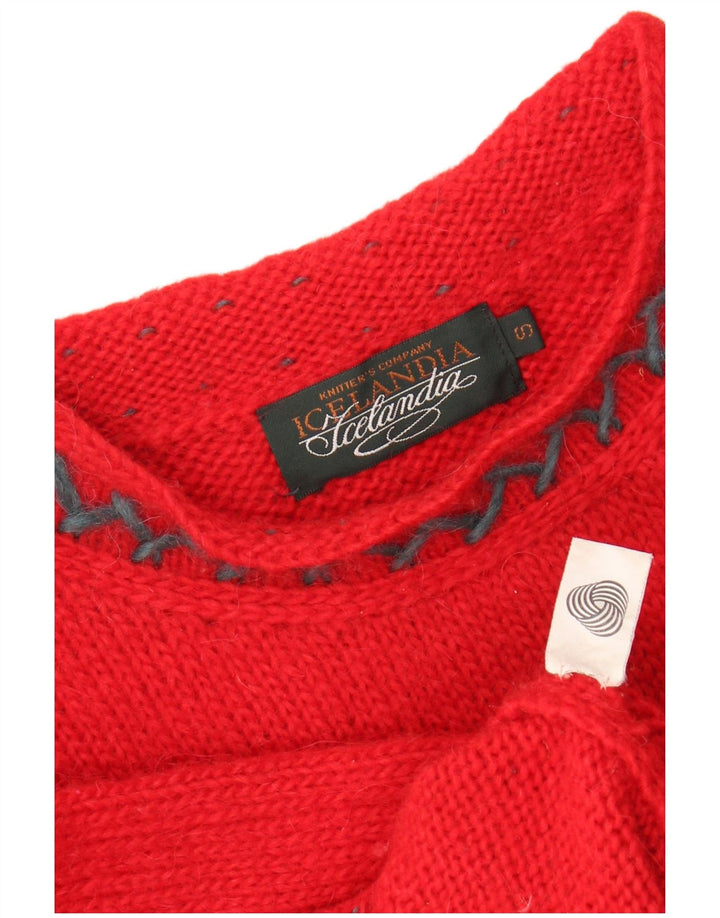 ICELANDIA Maglione oversize da donna con collo dolcevita UK 10 piccolo rosso