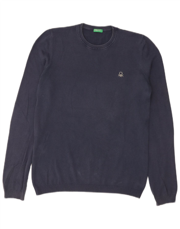 Maglione maglione girocollo da uomo Benetton piccolo blu navy